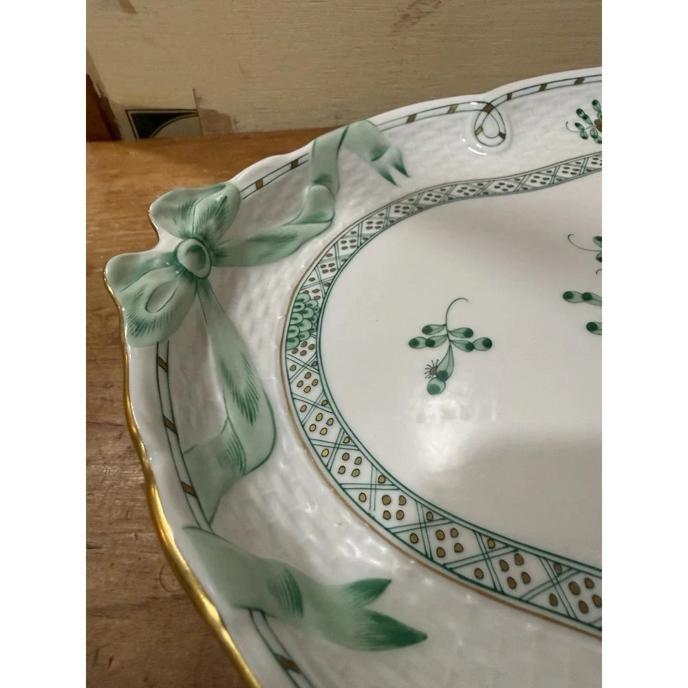 Herend Hungary Chinese Bouquet Green Oval Serving Platter 15.75 RARE